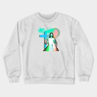 Neon Jesus Vaporwave Aesthetic Synthwave Crewneck Sweatshirt